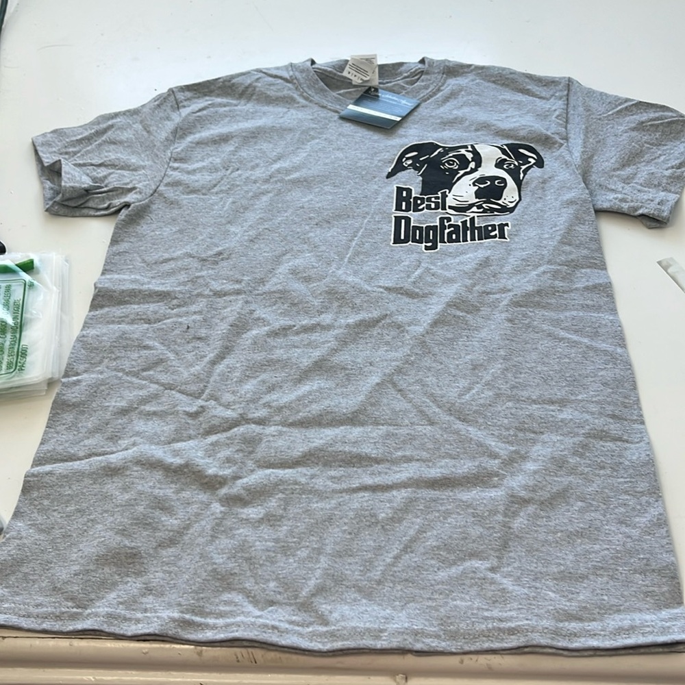 Gildan Small Best Dog Father Gray Short Sleeve Pit Bull Graphic T Shirt